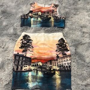 Forever 21 Vibrant Cityscape Skirt Set